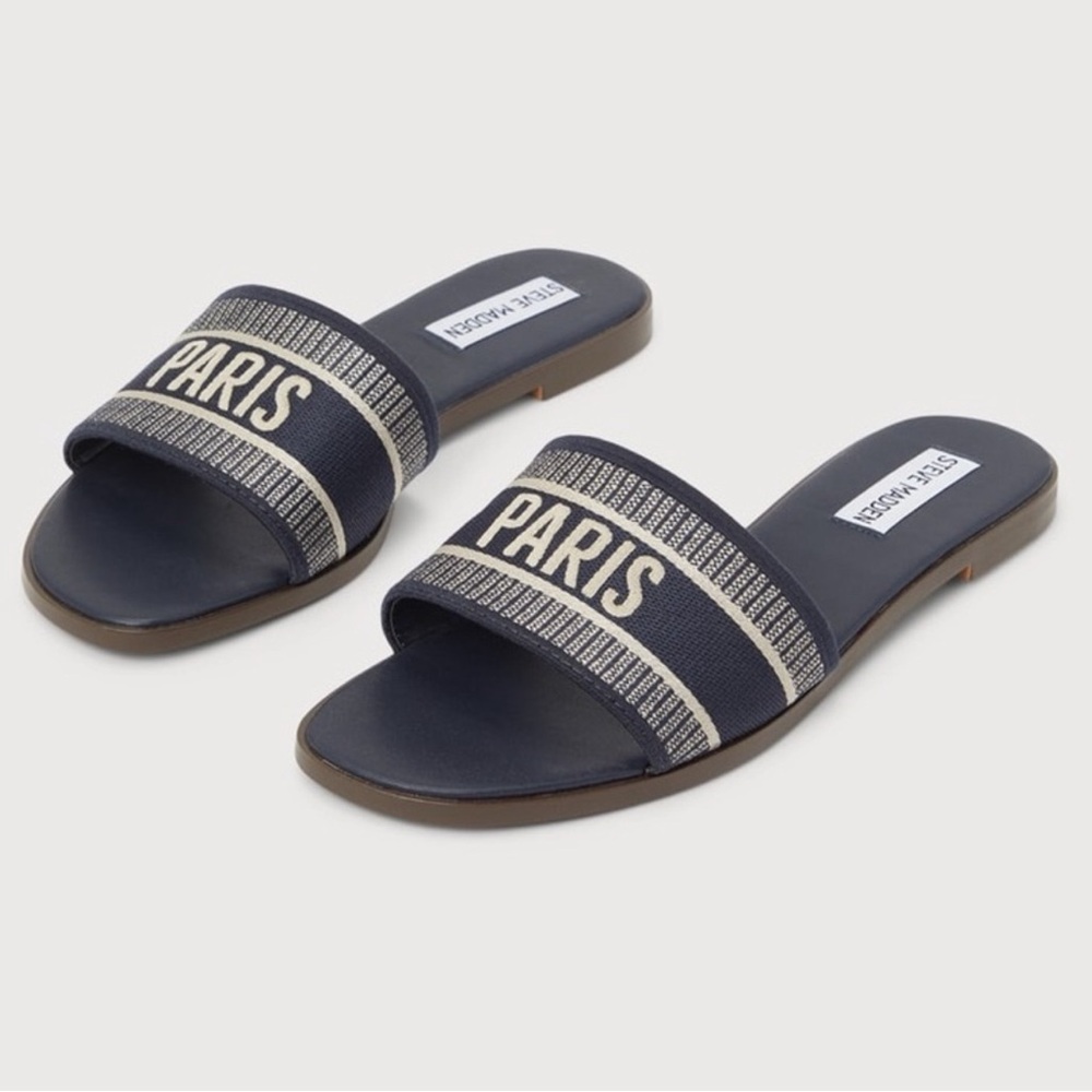 Steve Madden “Paris@ Knox Navy Slide Sandals
